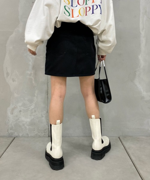 WHO'S WHO gallery(フーズフーギャラリー)の「デニムミニスカート(デニムスカート・レディース・ブラック/サックスブルー・FREE)」の4枚目の写真