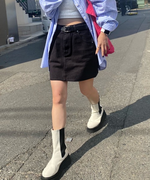 WHO'S WHO gallery(フーズフーギャラリー)の「デニムミニスカート(デニムスカート・レディース・ブラック/サックスブルー・FREE)」の13枚目の写真