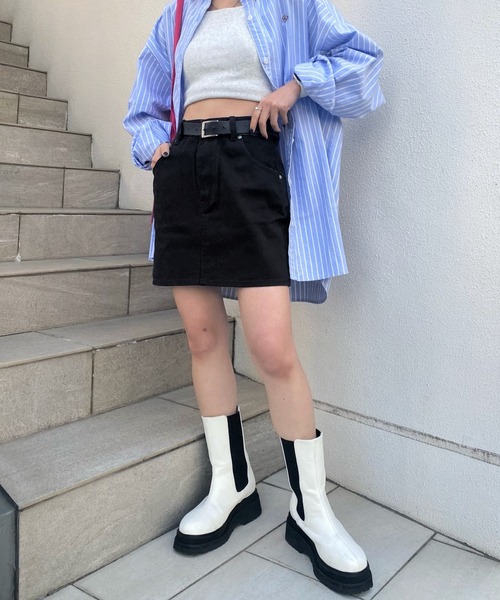 WHO'S WHO gallery(フーズフーギャラリー)の「デニムミニスカート(デニムスカート・レディース・ブラック/サックスブルー・FREE)」の12枚目の写真