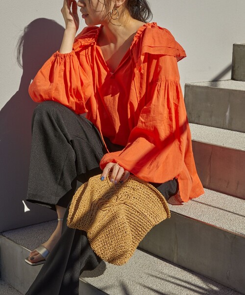 FREAK'S STORE(フリークスストア)の「▽【WEB限定】インドボイルラッフルブラウス(シャツ/ブラウス・レディース・ホワイト/ブラック/オレンジ/グリーン・フリ-)」の4枚目の写真