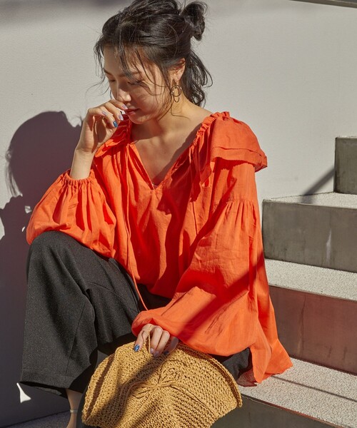 FREAK'S STORE(フリークスストア)の「▽【WEB限定】インドボイルラッフルブラウス(シャツ/ブラウス・レディース・ホワイト/ブラック/オレンジ/グリーン・フリ-)」の17枚目の写真