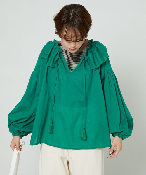 FREAK'S STORE(フリークスストア)の「▽【WEB限定】インドボイルラッフルブラウス(シャツ/ブラウス・レディース・ホワイト/ブラック/オレンジ/グリーン・フリ-)」の11枚目の写真