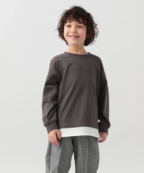 GLOBAL WORK（グローバルワーク）の「キッズ/ヘビロッTEEレイヤード長袖/264307（Tシャツ/カットソー・キッズ・グリーン/チャコールグレー/ライトピンク/ライトイエロー/ライトブルー・140cm/160cm/110cm/120cm/130cm/100cm/150cm）」の2枚目の写真