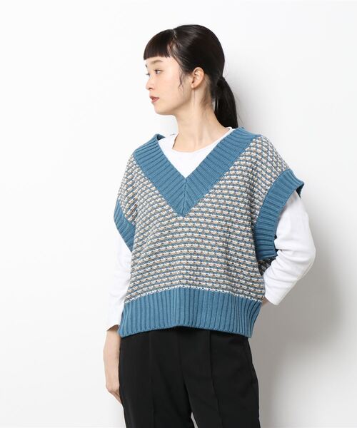 Lugnoncure（ルノンキュール）の「ジャカードベスト（ベスト・レディース・ベージュ/ブルー/グリーン・ﾌﾘ-）」の7枚目の写真