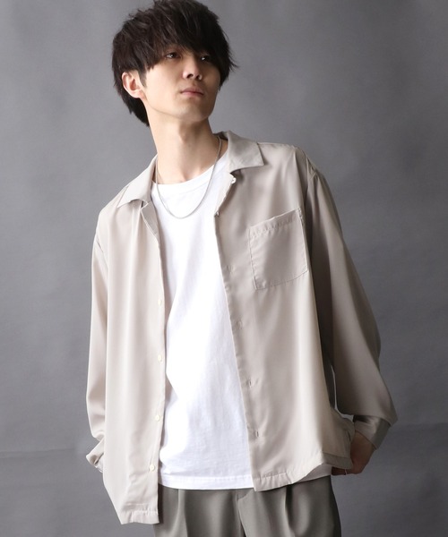 SITRY(シトリー)の「Silky Drape Open Collar Shirt/シルキードレープ オープンカラー シャツ(シャツ/ブラウス・メンズ・ホワイト/ブラック/サックスブルー/グリーン/モカ/グレイッシュベージュ・M/L/XL)」の20枚目の写真