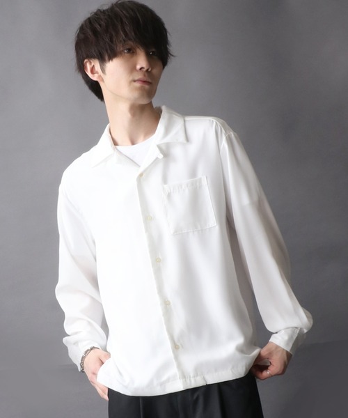 SITRY(シトリー)の「Silky Drape Open Collar Shirt/シルキードレープ オープンカラー シャツ(シャツ/ブラウス・メンズ・ホワイト/ブラック/サックスブルー/グリーン/モカ/グレイッシュベージュ・M/L/XL)」の8枚目の写真