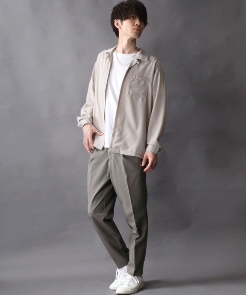SITRY(シトリー)の「Silky Drape Open Collar Shirt/シルキードレープ オープンカラー シャツ(シャツ/ブラウス・メンズ・ホワイト/ブラック/サックスブルー/グリーン/モカ/グレイッシュベージュ・M/L/XL)」の22枚目の写真