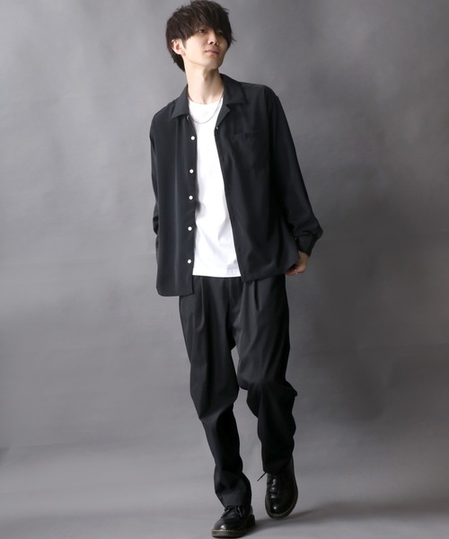SITRY(シトリー)の「Silky Drape Open Collar Shirt/シルキードレープ オープンカラー シャツ(シャツ/ブラウス・メンズ・ホワイト/ブラック/サックスブルー/グリーン/モカ/グレイッシュベージュ・M/L/XL)」の21枚目の写真