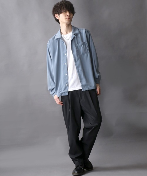 SITRY(シトリー)の「Silky Drape Open Collar Shirt/シルキードレープ オープンカラー シャツ(シャツ/ブラウス・メンズ・ホワイト/ブラック/サックスブルー/グリーン/モカ/グレイッシュベージュ・M/L/XL)」の17枚目の写真