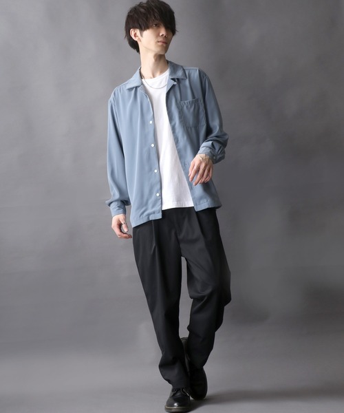 SITRY(シトリー)の「Silky Drape Open Collar Shirt/シルキードレープ オープンカラー シャツ(シャツ/ブラウス・メンズ・ホワイト/ブラック/サックスブルー/グリーン/モカ/グレイッシュベージュ・M/L/XL)」の11枚目の写真