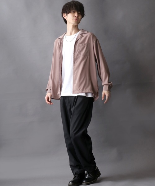 SITRY(シトリー)の「Silky Drape Open Collar Shirt/シルキードレープ オープンカラー シャツ(シャツ/ブラウス・メンズ・ホワイト/ブラック/サックスブルー/グリーン/モカ/グレイッシュベージュ・M/L/XL)」の16枚目の写真