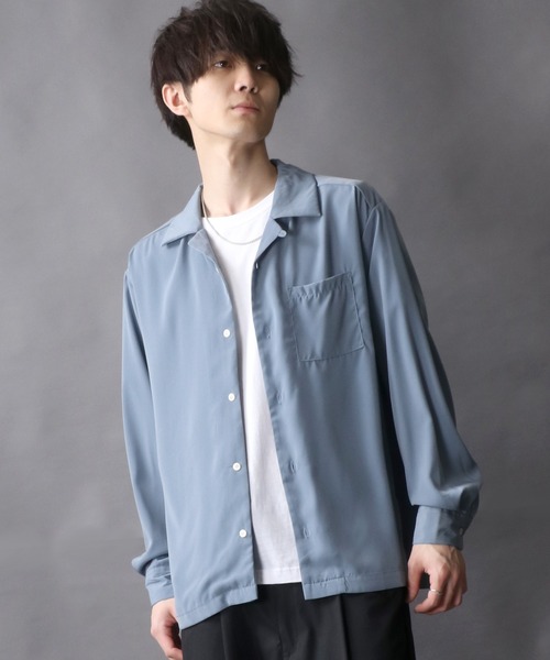 SITRY(シトリー)の「Silky Drape Open Collar Shirt/シルキードレープ オープンカラー シャツ(シャツ/ブラウス・メンズ・ホワイト/ブラック/サックスブルー/グリーン/モカ/グレイッシュベージュ・M/L/XL)」の15枚目の写真