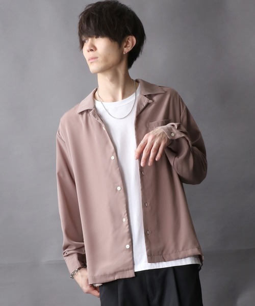 SITRY(シトリー)の「Silky Drape Open Collar Shirt/シルキードレープ オープンカラー シャツ(シャツ/ブラウス・メンズ・ホワイト/ブラック/サックスブルー/グリーン/モカ/グレイッシュベージュ・M/L/XL)」の14枚目の写真