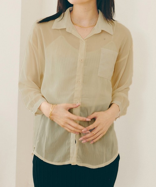 Lamoa(ラモア)の「Lamoa/シアー ルーズ カラーシャツ(シャツ/ブラウス・レディース・アイボリー/グレー/ライトグレー/ブラウン/グリーン/パープル/ピンク/ライトピンク/ベージュ・FREE)」の1枚目の写真