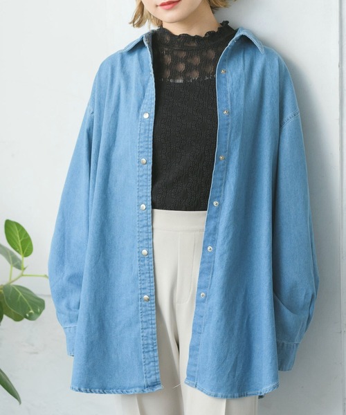 RETRO GIRL（レトロガール）の「ドット釦BIGシャツ（シャツ/ブラウス・レディース・オフホワイト/オレンジ/グリーン/ブルー・FREE）」の3枚目の写真