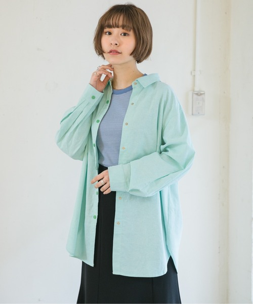 RETRO GIRL（レトロガール）の「ドット釦BIGシャツ（シャツ/ブラウス・レディース・オフホワイト/オレンジ/グリーン/ブルー・FREE）」の6枚目の写真