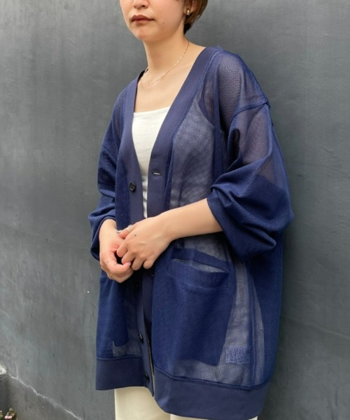CIAOPANIC（チャオパニック）の「旬の肌みせモテコーデに！メッシュカーディガン　ユニセックス（カーディガン/ボレロ・メンズ・ブラック/ネイビー/オレンジ・MEDIUM/LARGE）」の3枚目の写真