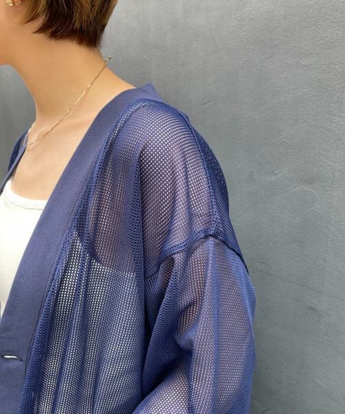 CIAOPANIC（チャオパニック）の「旬の肌みせモテコーデに！メッシュカーディガン　ユニセックス（カーディガン/ボレロ・メンズ・ブラック/ネイビー/オレンジ・MEDIUM/LARGE）」の20枚目の写真