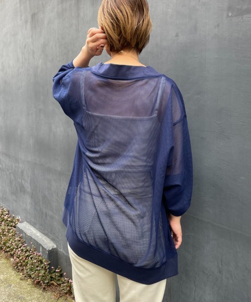 CIAOPANIC（チャオパニック）の「旬の肌みせモテコーデに！メッシュカーディガン　ユニセックス（カーディガン/ボレロ・メンズ・ブラック/ネイビー/オレンジ・MEDIUM/LARGE）」の16枚目の写真