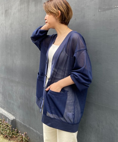 CIAOPANIC（チャオパニック）の「旬の肌みせモテコーデに！メッシュカーディガン　ユニセックス（カーディガン/ボレロ・メンズ・ブラック/ネイビー/オレンジ・MEDIUM/LARGE）」の17枚目の写真