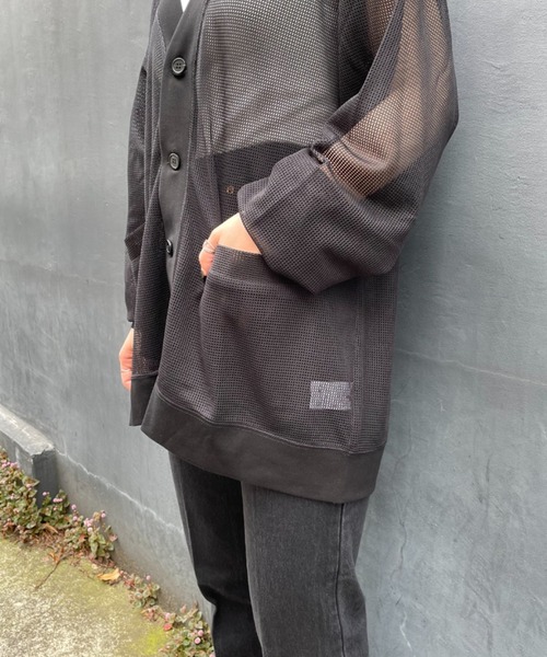 CIAOPANIC（チャオパニック）の「旬の肌みせモテコーデに！メッシュカーディガン　ユニセックス（カーディガン/ボレロ・メンズ・ブラック/ネイビー/オレンジ・MEDIUM/LARGE）」の11枚目の写真