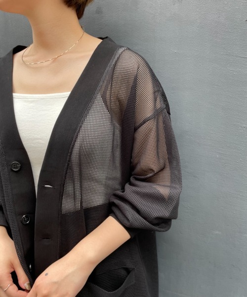 CIAOPANIC（チャオパニック）の「旬の肌みせモテコーデに！メッシュカーディガン　ユニセックス（カーディガン/ボレロ・メンズ・ブラック/ネイビー/オレンジ・MEDIUM/LARGE）」の9枚目の写真