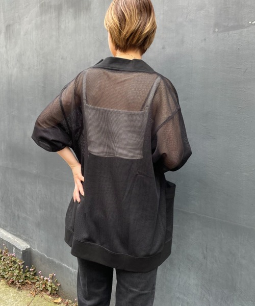 CIAOPANIC（チャオパニック）の「旬の肌みせモテコーデに！メッシュカーディガン　ユニセックス（カーディガン/ボレロ・メンズ・ブラック/ネイビー/オレンジ・MEDIUM/LARGE）」の7枚目の写真