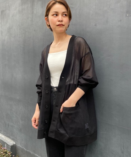 CIAOPANIC（チャオパニック）の「旬の肌みせモテコーデに！メッシュカーディガン　ユニセックス（カーディガン/ボレロ・メンズ・ブラック/ネイビー/オレンジ・MEDIUM/LARGE）」の4枚目の写真