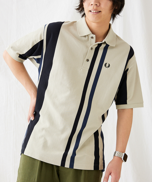 FRED PERRY(フレッドペリー)の「【FRED PERRY/フレッドペリー別注】ストライプ襟付シャツ(ポロシャツ・メンズ・ブラック/サンドベージュ/ネイビー・SMALL/MEDIUM/LARGE)」の3枚目の写真