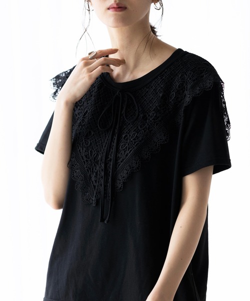 GeeRA（ジーラ）の「レース衿カットソートップス（Tシャツ/カットソー・レディース・ブラック/オフホワイト・MEDIUM/LARGE/X-LARGE）」の2枚目の写真