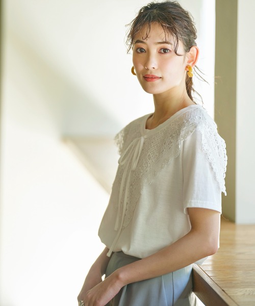 GeeRA（ジーラ）の「レース衿カットソートップス（Tシャツ/カットソー・レディース・ブラック/オフホワイト・MEDIUM/LARGE/X-LARGE）」の5枚目の写真