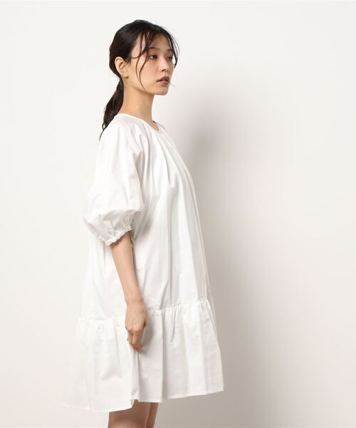 CLANE（クラネ）の「PUFF MINI ONE PIECE（シャツワンピース・レディース・ホワイト/ブラック・1/2）」の3枚目の写真