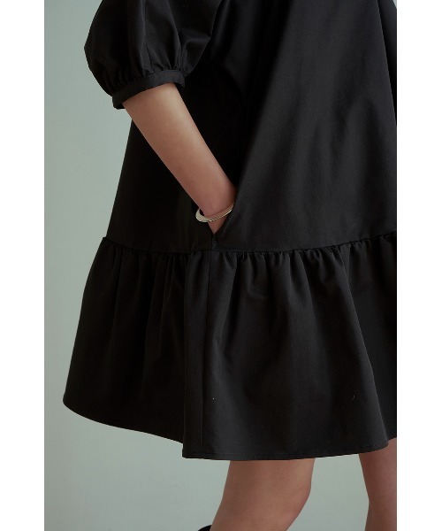 CLANE（クラネ）の「PUFF MINI ONE PIECE（シャツワンピース・レディース・ホワイト/ブラック・1/2）」の11枚目の写真