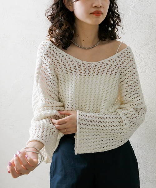 mystic（ミスティック）の「メランジメッシュニット（ニット/セーター・レディース・ベージュ/オフホワイト/オレンジ・FREE）」の12枚目の写真