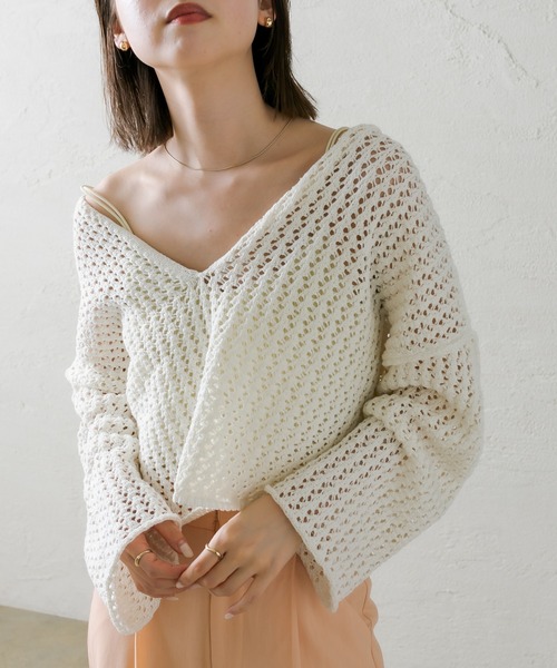 mystic（ミスティック）の「メランジメッシュニット（ニット/セーター・レディース・ベージュ/オフホワイト/オレンジ・FREE）」の19枚目の写真