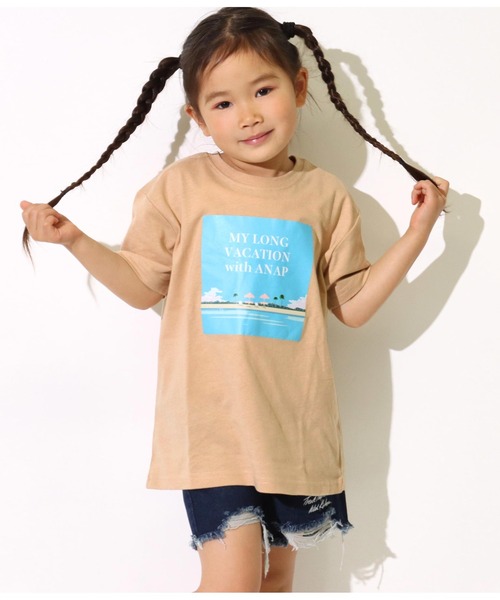 ANAP kids(アナップキッズ)の「バケーションフォトビッグTシャツ(Tシャツ/カットソー・キッズ・ブラック/ベージュ/ホワイト・130cm/120cm/110cm)」の3枚目の写真