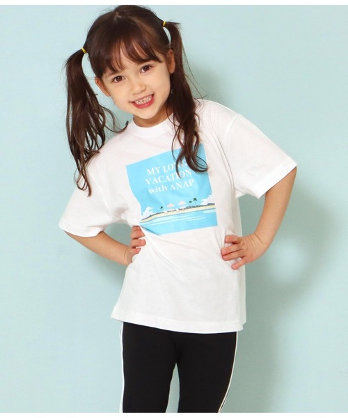 ANAP kids(アナップキッズ)の「バケーションフォトビッグTシャツ(Tシャツ/カットソー・キッズ・ブラック/ベージュ/ホワイト・130cm/120cm/110cm)」の2枚目の写真