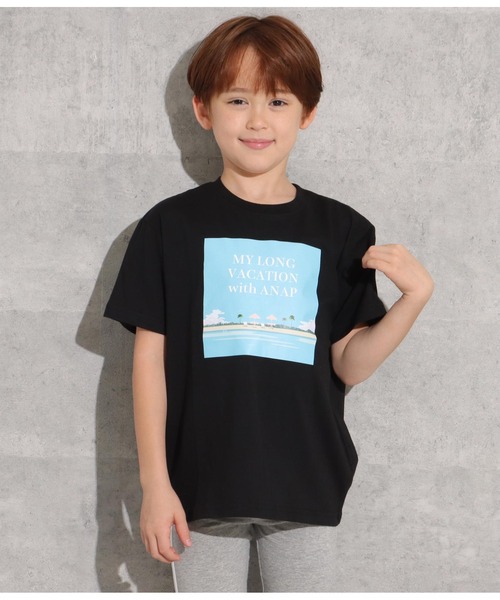 ANAP kids(アナップキッズ)の「バケーションフォトビッグTシャツ(Tシャツ/カットソー・キッズ・ブラック/ベージュ/ホワイト・130cm/120cm/110cm)」の1枚目の写真