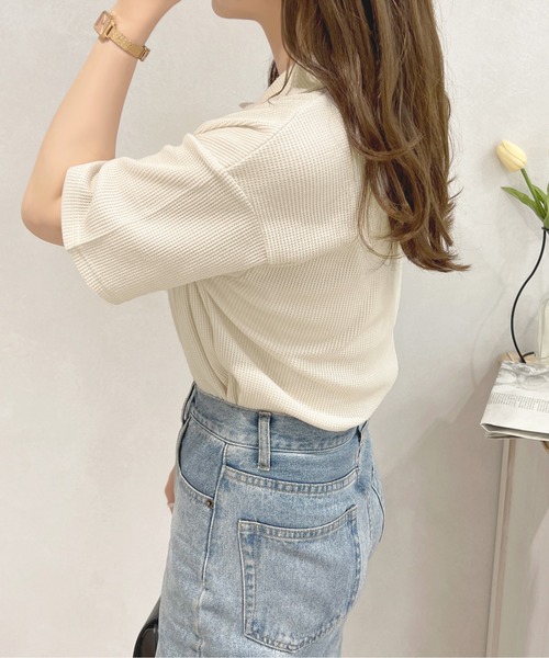 apres jour(アプレジュール)の「ワッフルポロトップス【ZOZOTOWN限定アイテム】(Tシャツ/カットソー・レディース・アイボリー/ミント/ライトベージュ・X-LARGE/フリー)」の7枚目の写真