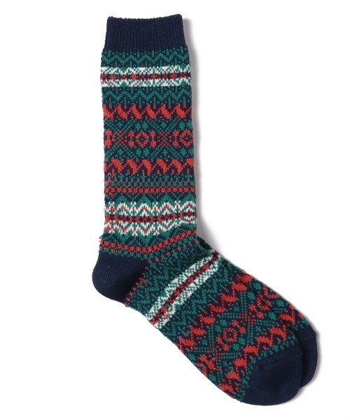 ANONYMOUSISM(アノニマスイズム)の「【ANONYMOUSISM】OLDパターン JQクルー / アノニマスイズム レトロパターン柄 クルーソックス(ソックス/靴下・メンズ・オートミール/オリーブ/マスタード/ネイビー/レッド・25cm~27cm/23cm~25cm)」の4枚目の写真