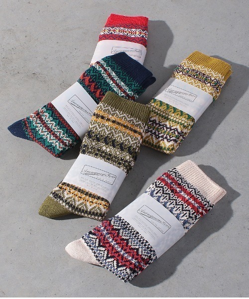 ANONYMOUSISM(アノニマスイズム)の「【ANONYMOUSISM】OLDパターン JQクルー / アノニマスイズム レトロパターン柄 クルーソックス(ソックス/靴下・メンズ・オートミール/オリーブ/マスタード/ネイビー/レッド・25cm~27cm/23cm~25cm)」の6枚目の写真