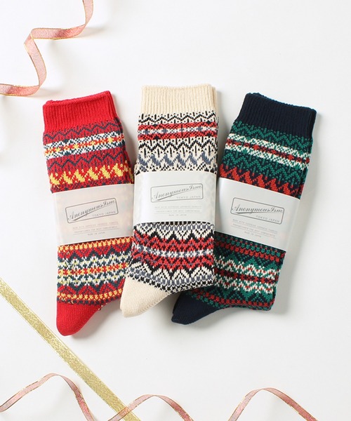 ANONYMOUSISM(アノニマスイズム)の「【ANONYMOUSISM】OLDパターン JQクルー / アノニマスイズム レトロパターン柄 クルーソックス(ソックス/靴下・メンズ・オートミール/オリーブ/マスタード/ネイビー/レッド・25cm~27cm/23cm~25cm)」の11枚目の写真