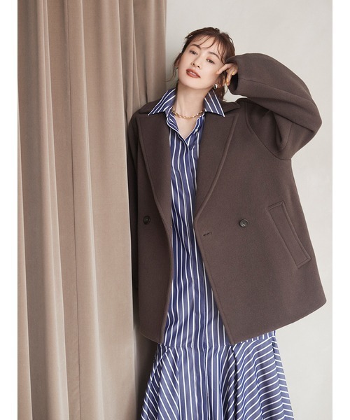 emmi（エミ）の「【emmi atelier】リサイクルウールショートコート（チェスターコート・レディース・アイボリー/キャメル/ダークブラウン・0/1）」の22枚目の写真