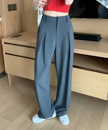 by muni:r | ストライプワイドピンタックスラックス(スラックス)