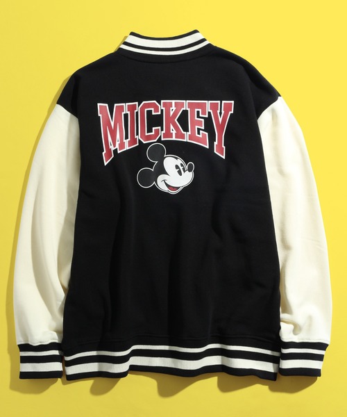 【DISNEY】ディズニー 背面ビッグ刺繍 袖レザー スタジャン M 黒 Disney（ディズニー）の「【DISNEY/ディズニー】ミッキー バック
