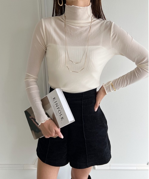 MYMOOD.(マイムード)の「メロウハイネックシアーTOPS(Tシャツ/カットソー・レディース・モカ/ライトカーキ/ピンク/ホワイト/アイボリー/ブラック・FREE)」の16枚目の写真