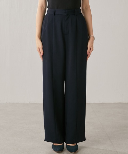 COLLAGE GALLARDAGALANTE（コラージュガリャルダガランテ）の「すっきり華奢見え/落ち感が良い/ダブルジョーゼットワイドパンツ/手洗い可（スラックス・レディース・ホワイト/ネイビー/イエロー・0/1）」の20枚目の写真