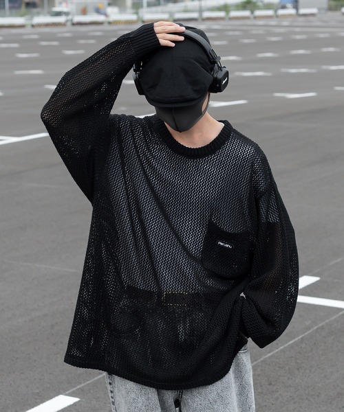 Perushu(ペルーシュ)の「ルーズメッシュニットプルオーバー(ニット/セーター・メンズ・ブラック/カーキ/オレンジ系その他・MEDIUM/LARGE)」の16枚目の写真