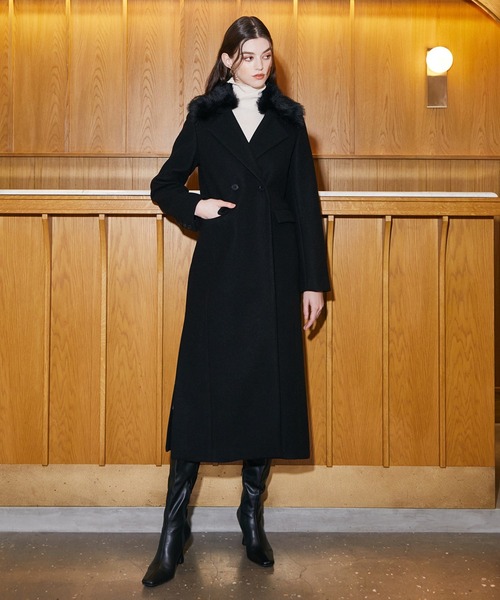 新品eimy istoire コート セール】フェイクファーカラースリットロングコート（ステンカラー