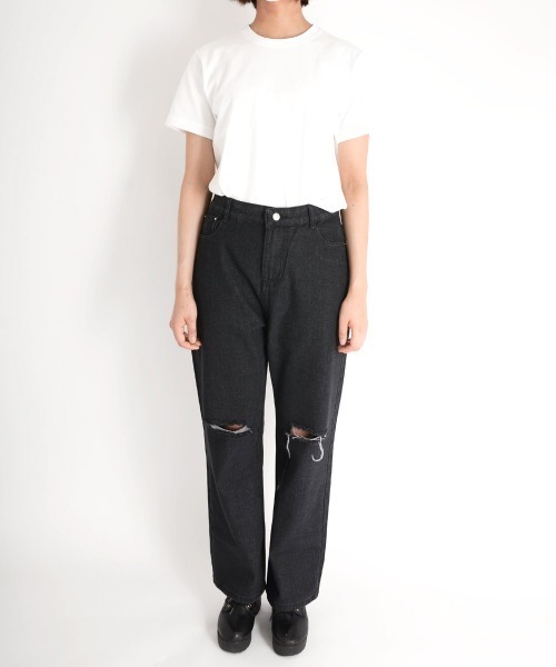 urge:(アージコロン )の「【URGE:】ハイウエスト ダメージ デニムパンツ(デニムパンツ・レディース・ブラック・SMALL/MEDIUM/LARGE/X-LARGE)」の9枚目の写真